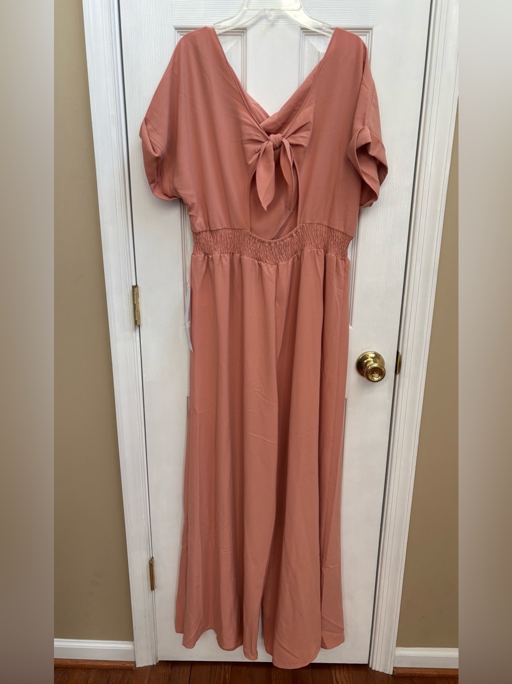 Lumiere Peachy Wide Leg Jumpsuit w/ Peekaboo Tie Back, Size L, NWT - Picture 3 of 4